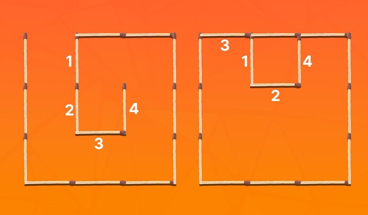 É preciso mover 3 fósforos para fazer 2 qrados: um puzzle muito difícil