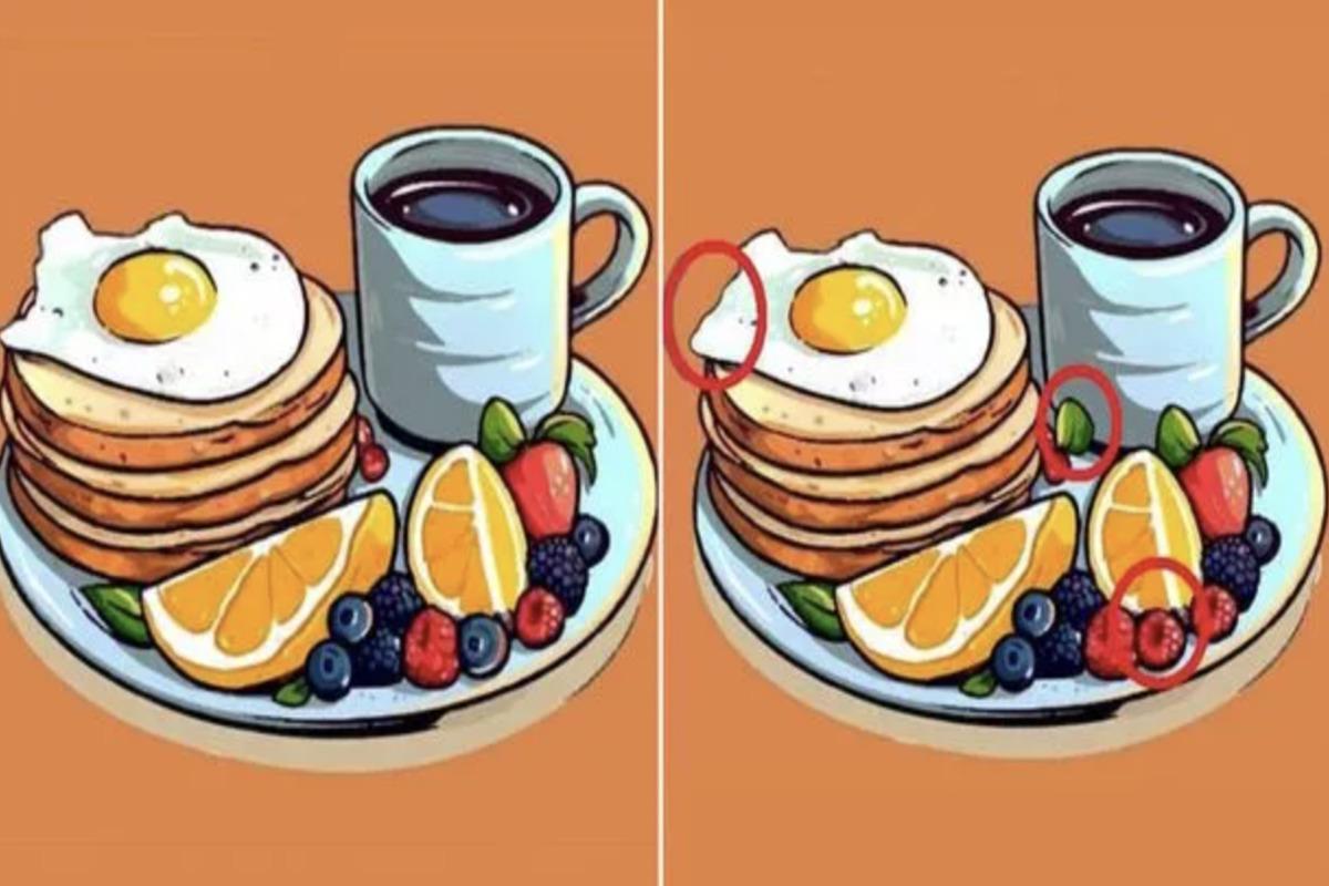 Apenas as pessoas com um QI elevado conseguem encontrar rapidamente as três diferenças entre os pratos de pequeno-almoço
